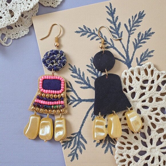 πBoho Festival Style Handmade Beaded Statement Earrings Indian Artisan - Picture 12 of 15